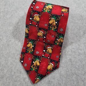 Vtg Hallmark Reindeer Red Mens Neck Tie Approx 57"x3.75" Yule‎ Tie Greetings